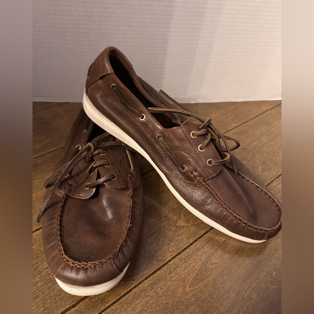 Men's Cole Haan Brown Leather Boat Shoes - Picture 2 of 6
